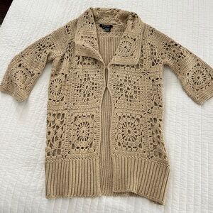 Crochet Open-Front Cardigan Sweater - Gold